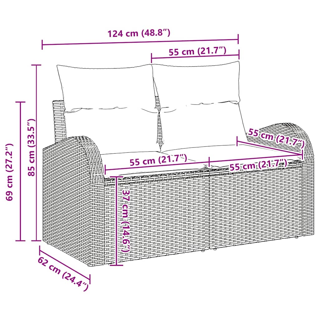 Garten-Sofa-Set mit Kissen 9 pcs Schwarz Poly Rattan