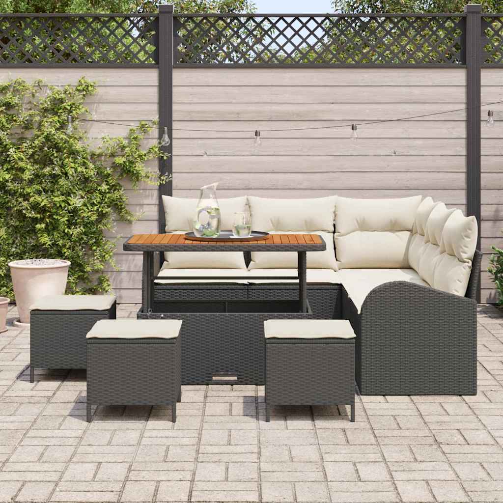 Garten-Sofa-Set mit Kissen 9 pcs Schwarz Poly Rattan
