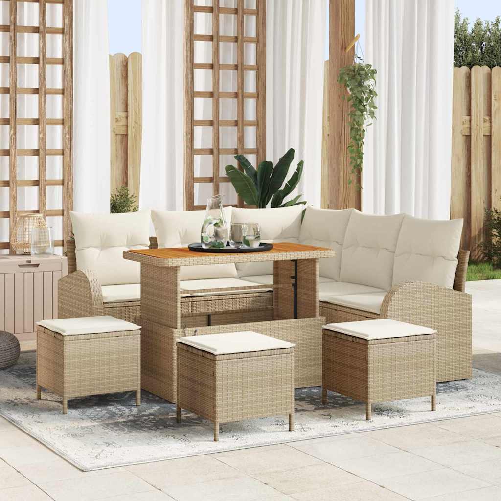 Garten-Sofa-Set mit Kissen 9 pcs Beige Poly Rattan
