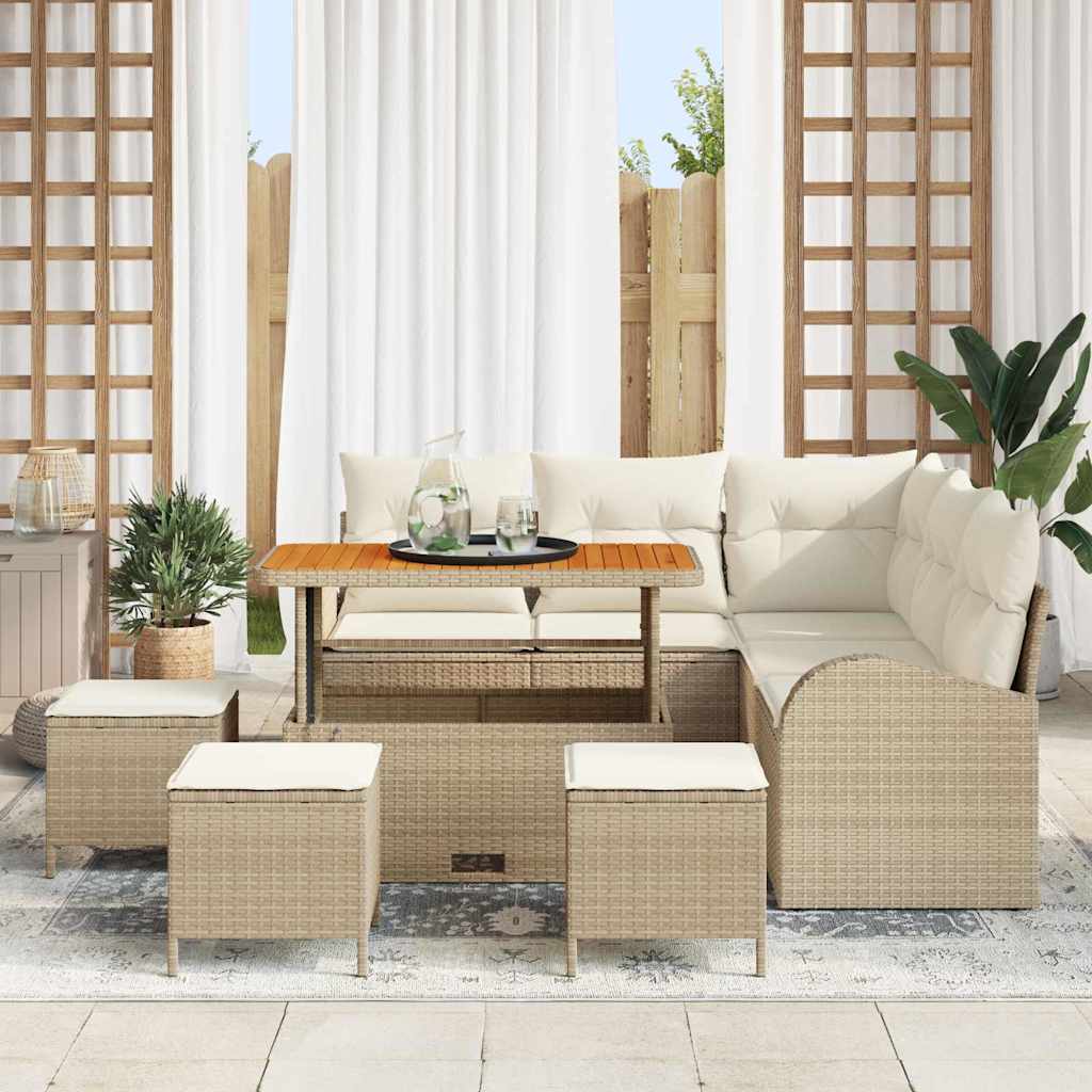 Garten-Sofa-Set mit Kissen 9 pcs Beige Poly Rattan