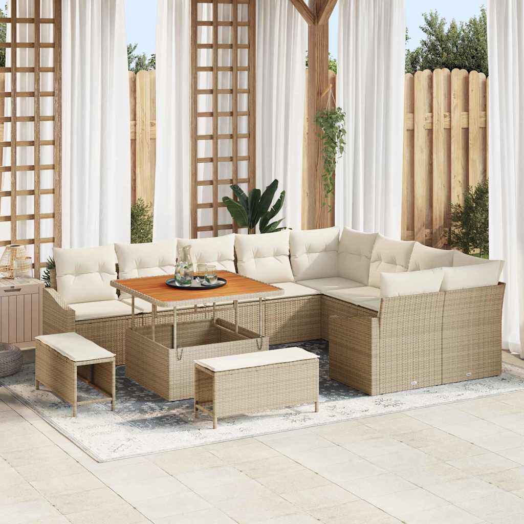 Garten-Sofa-Set mit Kissen 12 pcs Beige Poly Rattan