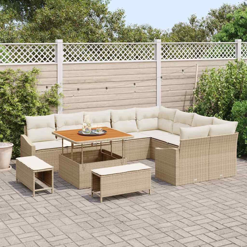 Garten-Sofa-Set mit Kissen 12 pcs Beige Poly Rattan