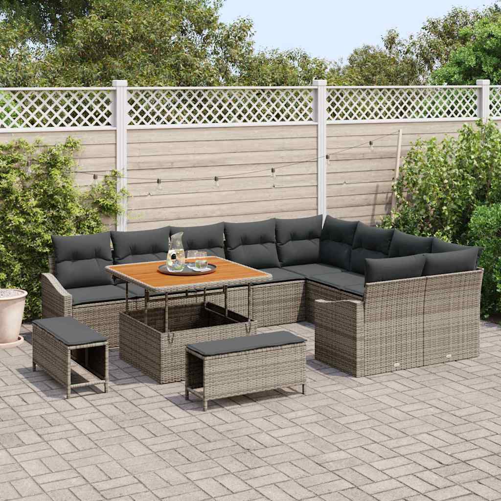 Garten-Sofa-Set mit Kissen 12 pcs Grau Poly Rattan