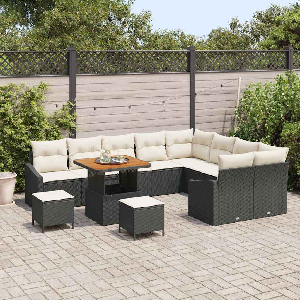 Garten-Sofa-Set mit Kissen 12 pcs Schwarz Poly Rattan