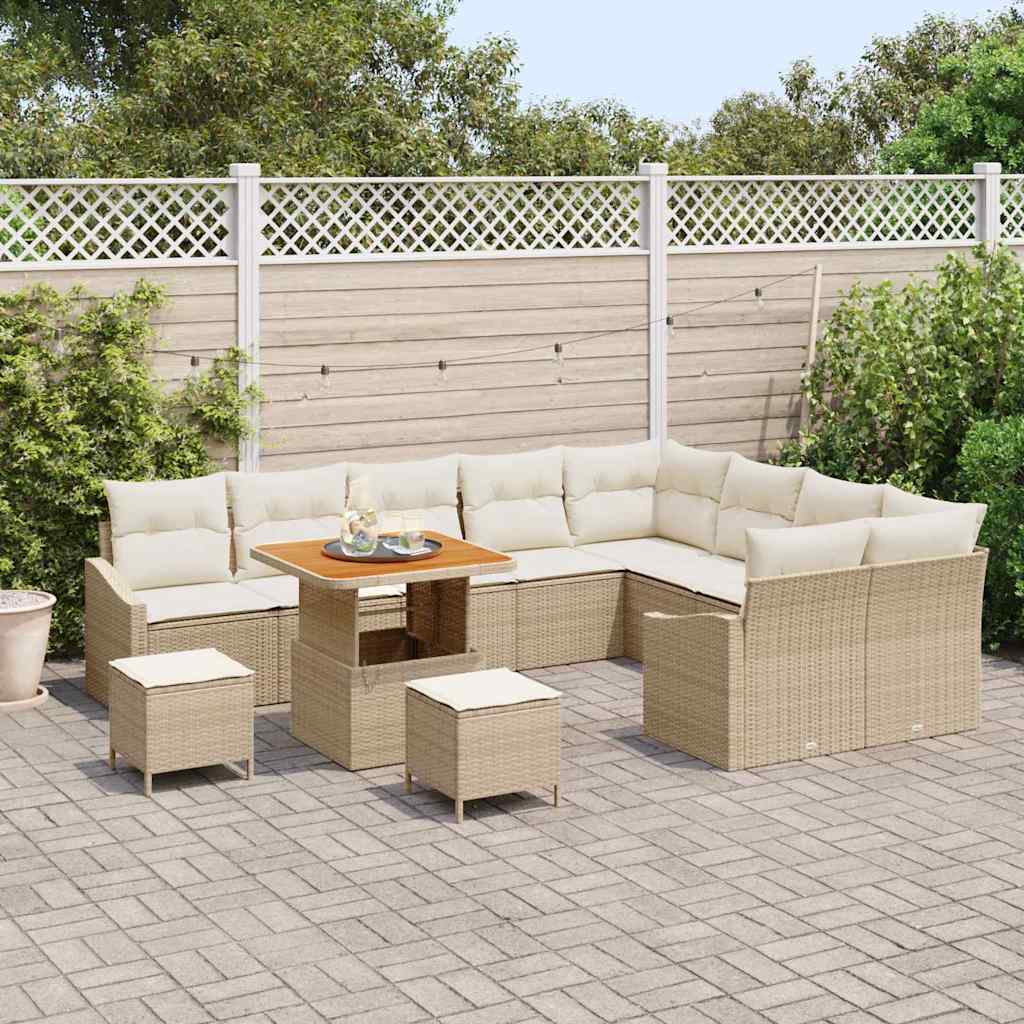 Garten-Sofa-Set mit Kissen 12 pcs Beige Poly Rattan