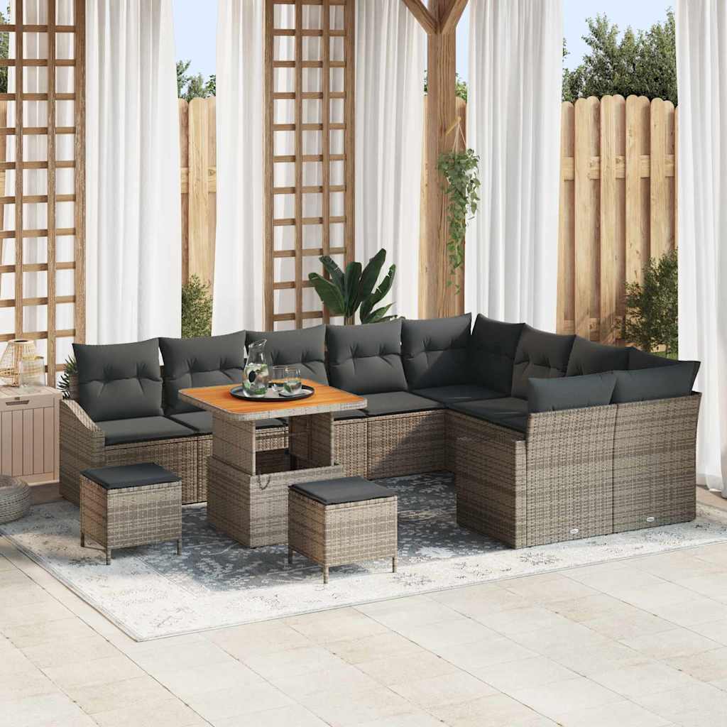 Garten-Sofa-Set mit Kissen 12 pcs Grau Poly Rattan