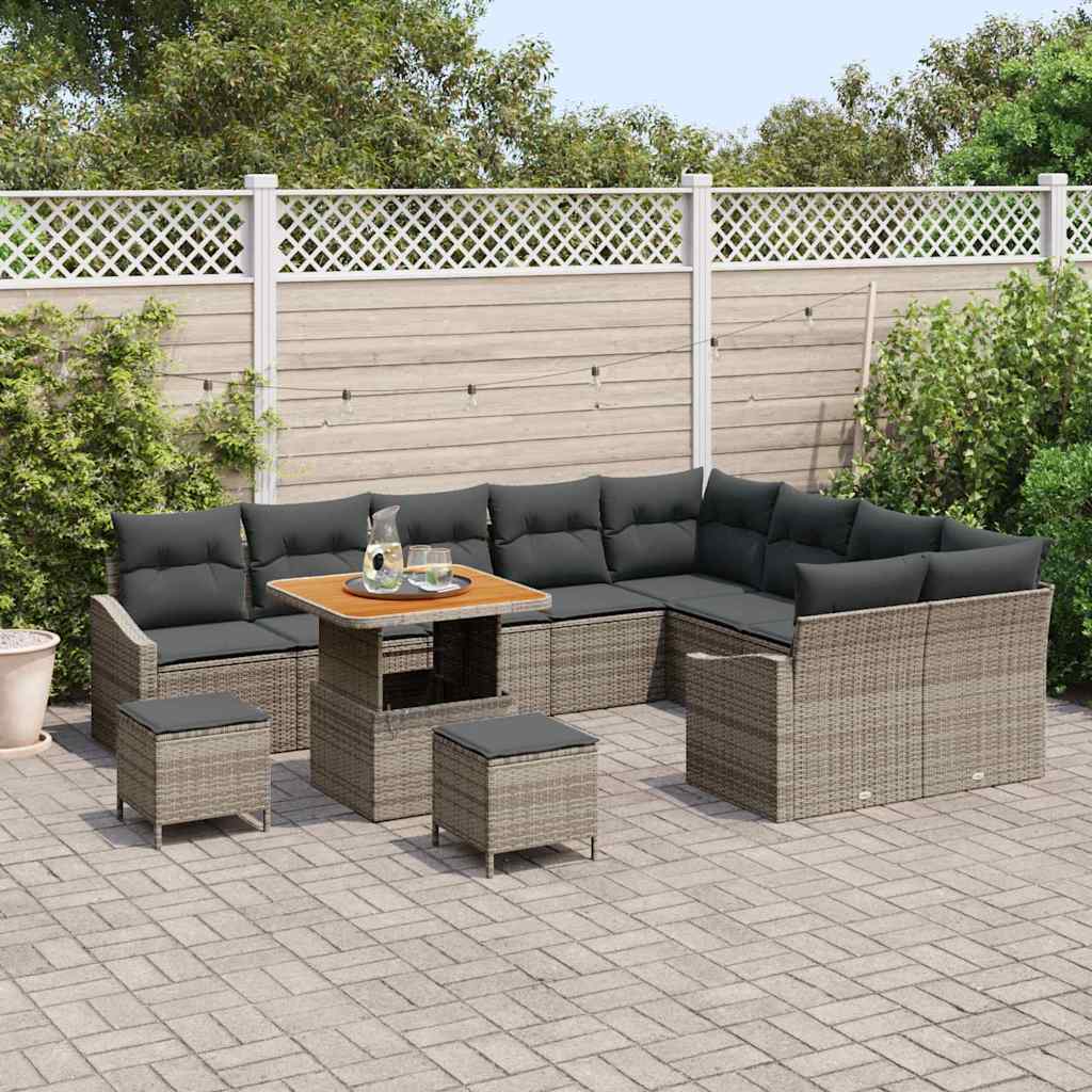 Garten-Sofa-Set mit Kissen 12 pcs Grau Poly Rattan