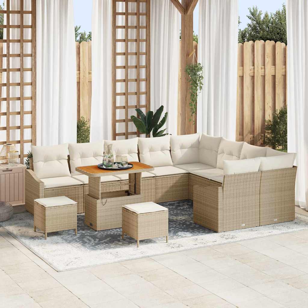Garten-Sofa-Set mit Kissen 12 pcs Beige Poly Rattan