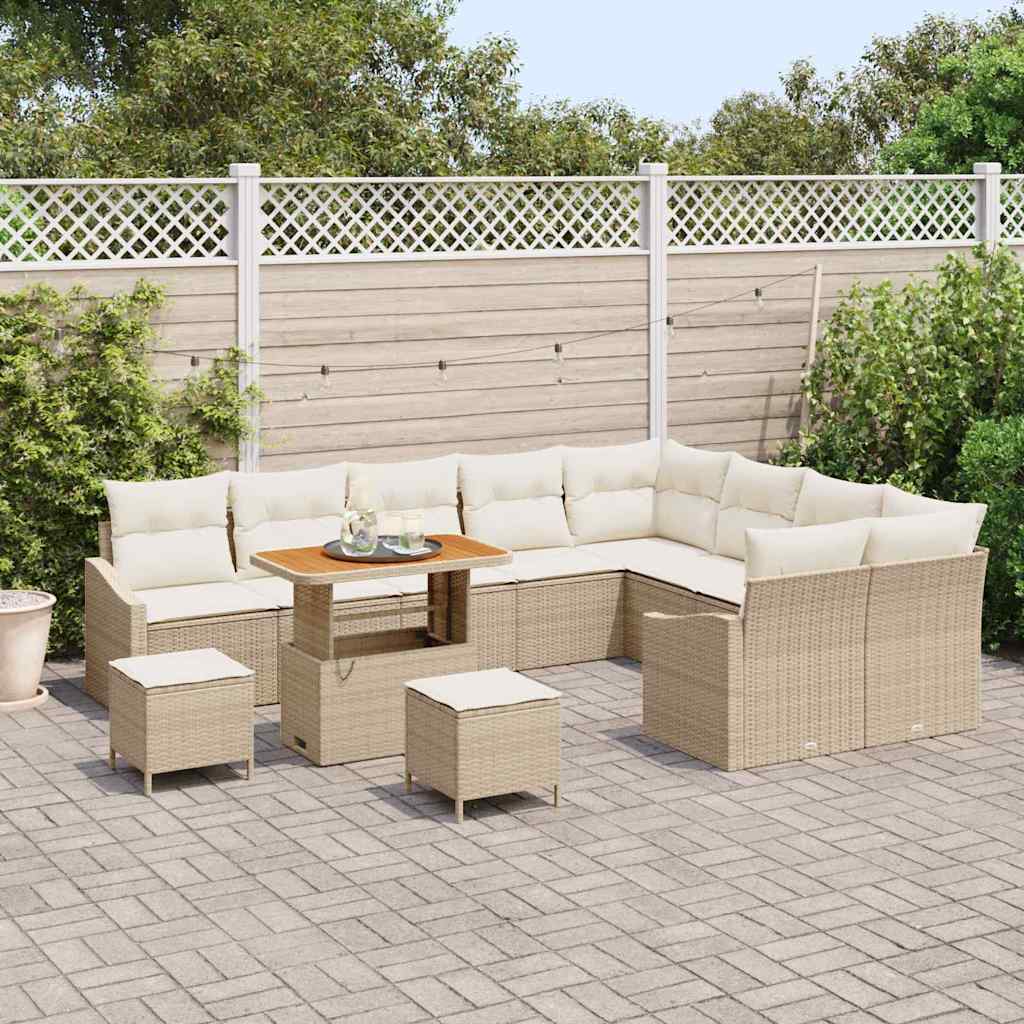 Garten-Sofa-Set mit Kissen 12 pcs Beige Poly Rattan