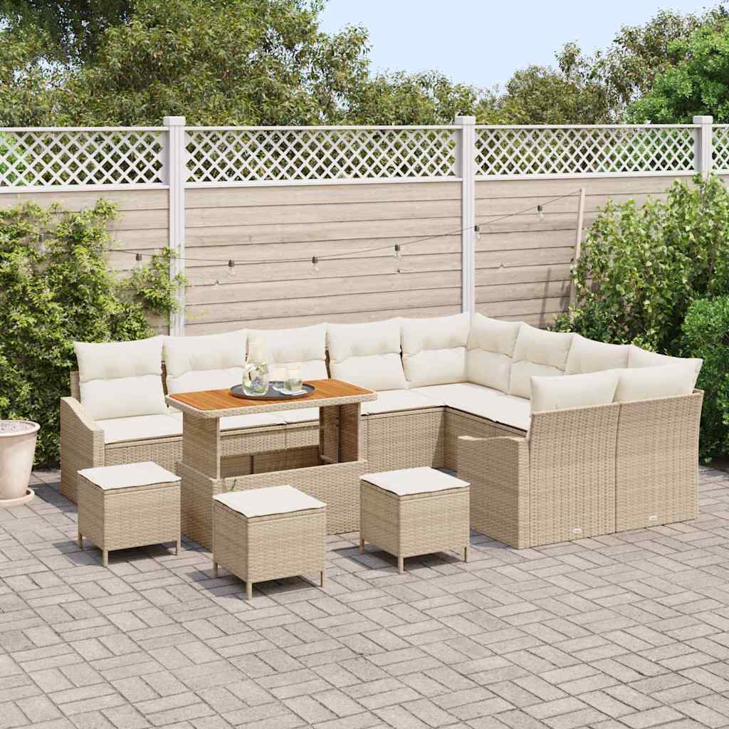 Garten-Sofa-Set mit Kissen 13 pcs Beige Poly Rattan