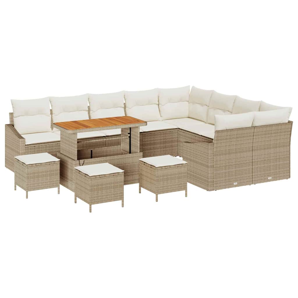 Garten-Sofa-Set mit Kissen 13 pcs Beige Poly Rattan