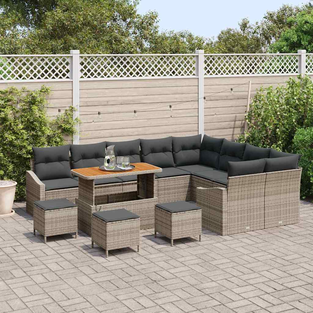 Garten-Sofa-Set mit Kissen 13 pcs Grau Poly Rattan