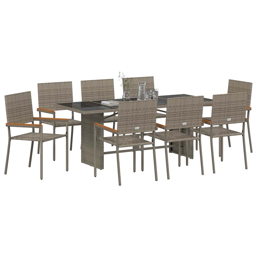 Garten Essgruppe 9 pcs Grau 190 x 80 x 75 cm Poly-Rattan
