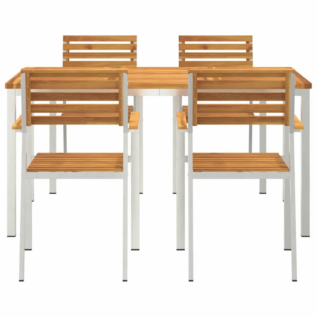 Garten Essgruppe 5 pcs Braun Massives Akazienholz & Edelstahl