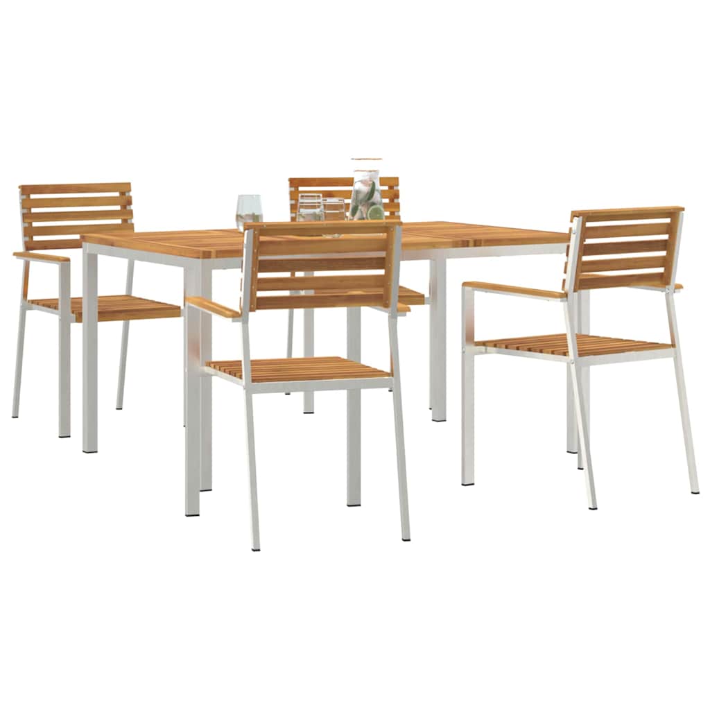 Garten Essgruppe 5 pcs Braun Massives Akazienholz & Edelstahl