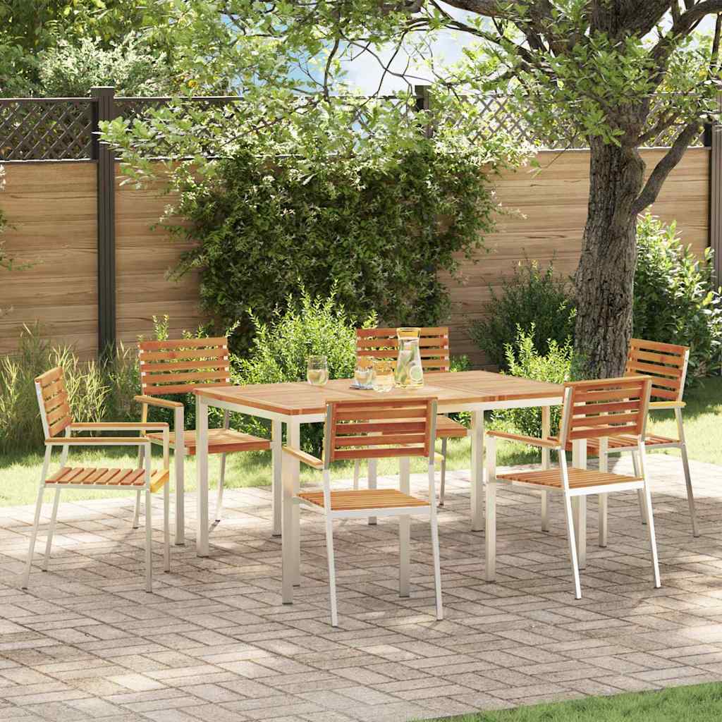 Garten Essgruppe 7 pcs Braun Massives Akazienholz & Edelstahl
