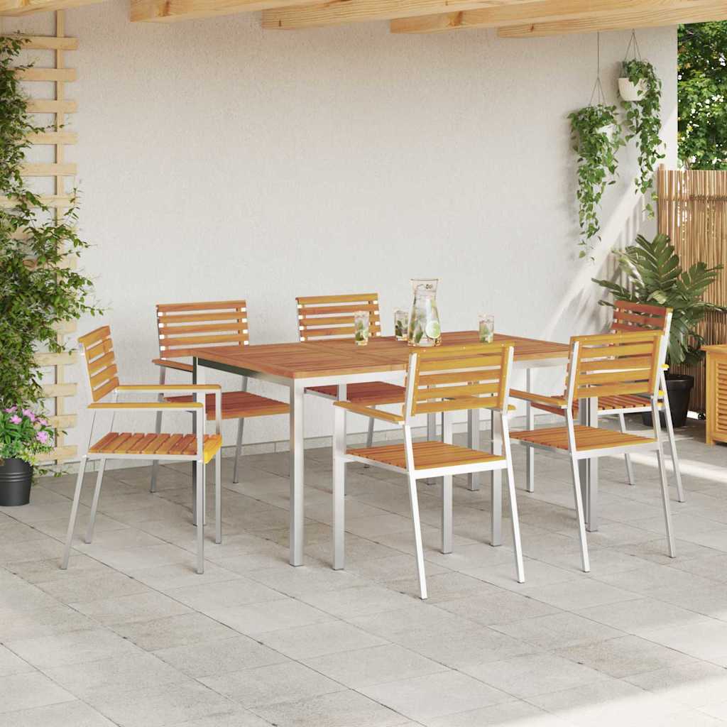 Garten Essgruppe 7 pcs Braun Massives Akazienholz & Edelstahl