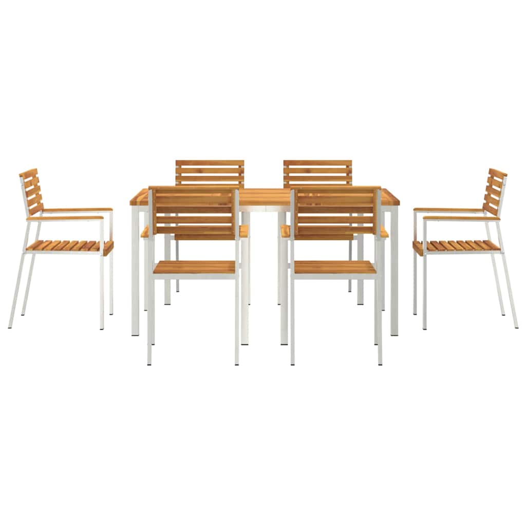 Garten Essgruppe 7 pcs Braun Massives Akazienholz & Edelstahl