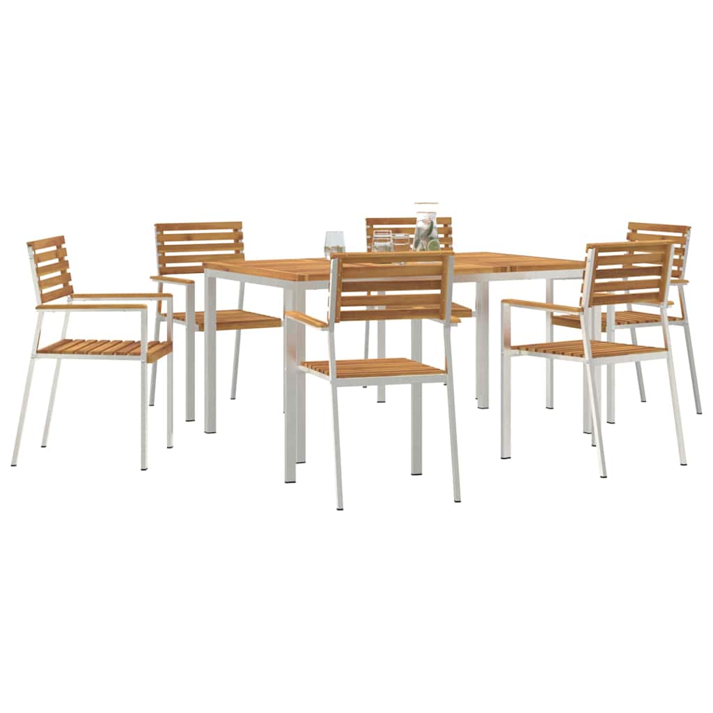 Garten Essgruppe 7 pcs Braun Massives Akazienholz & Edelstahl