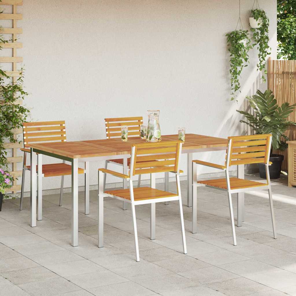 Garten Essgruppe 5 pcs Braun Massives Akazienholz & Edelstahl