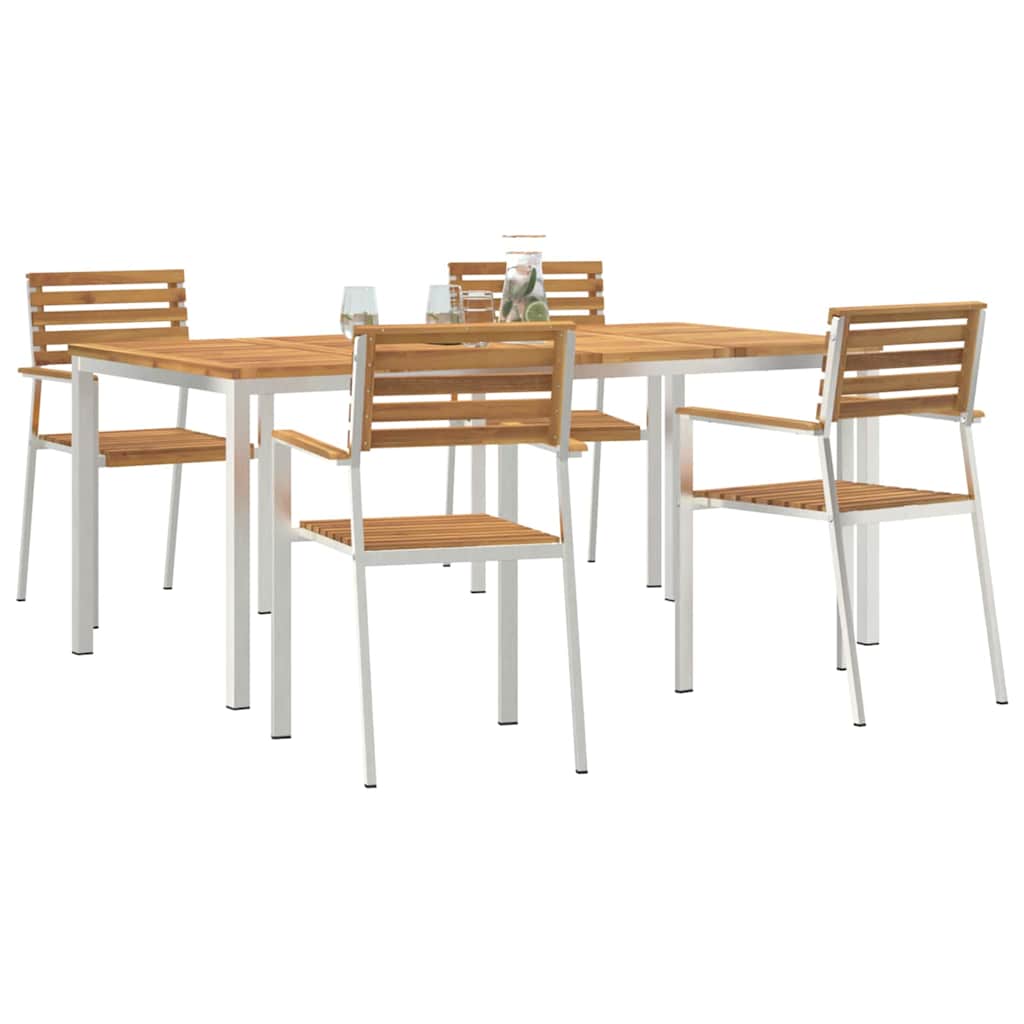 Garten Essgruppe 5 pcs Braun Massives Akazienholz & Edelstahl
