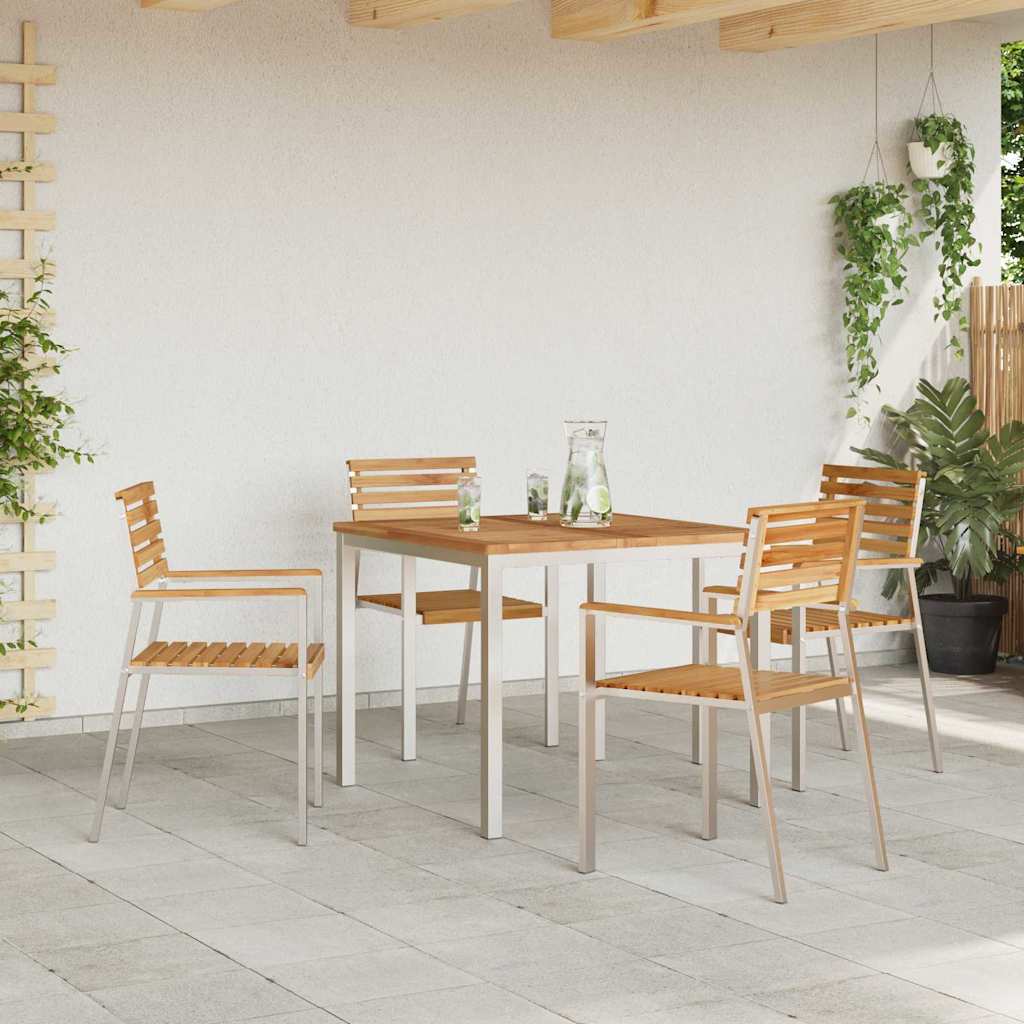 Garten Essgruppe 5 pcs Braun Massives Teakholz & Edelstahl