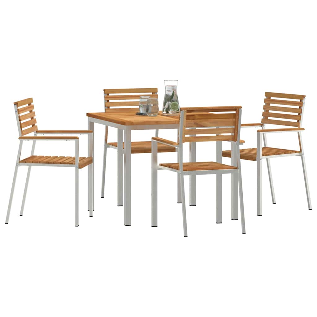 Garten Essgruppe 5 pcs Braun Massives Teakholz & Edelstahl