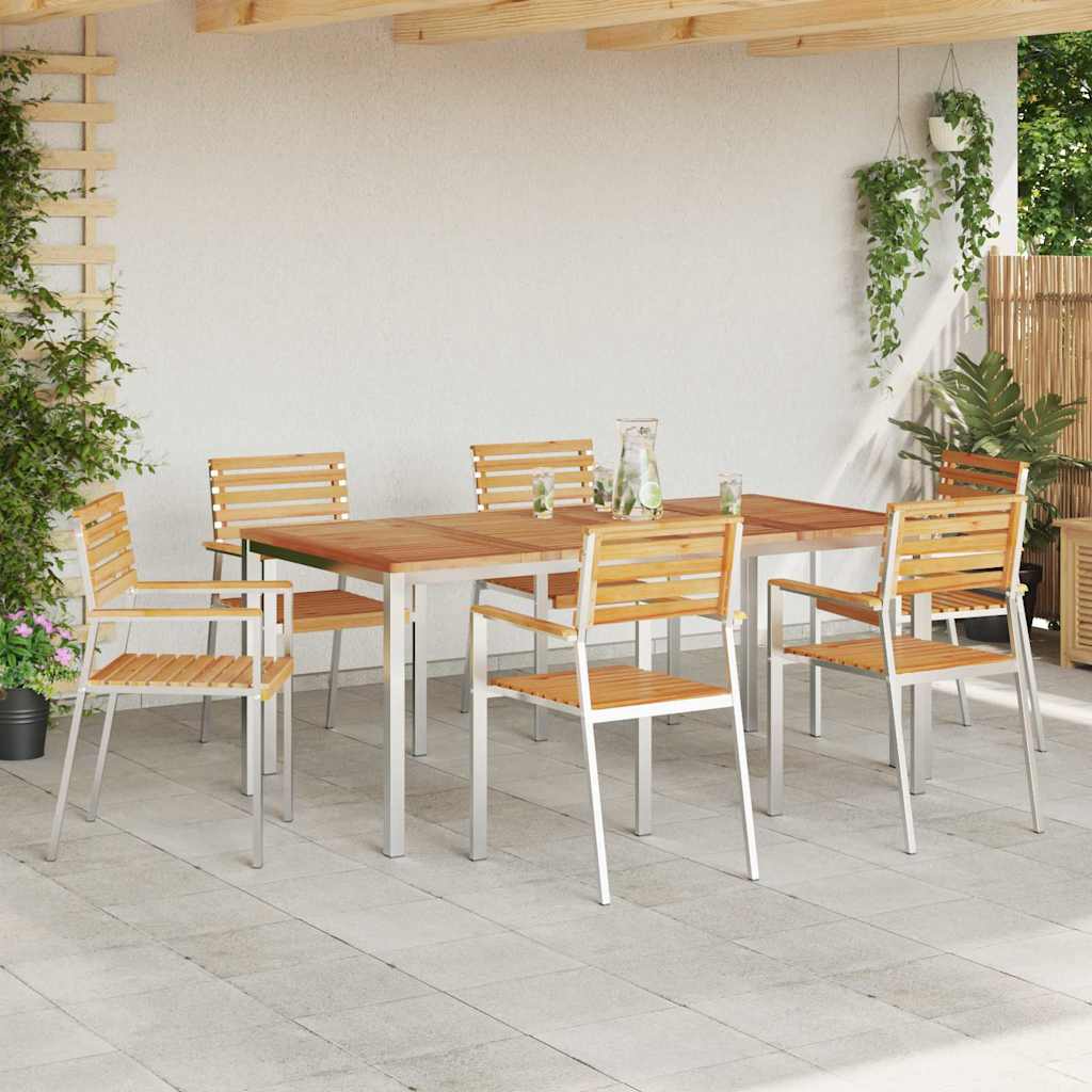 Garten Essgruppe 7 pcs Braun Massives Teakholz & Edelstahl