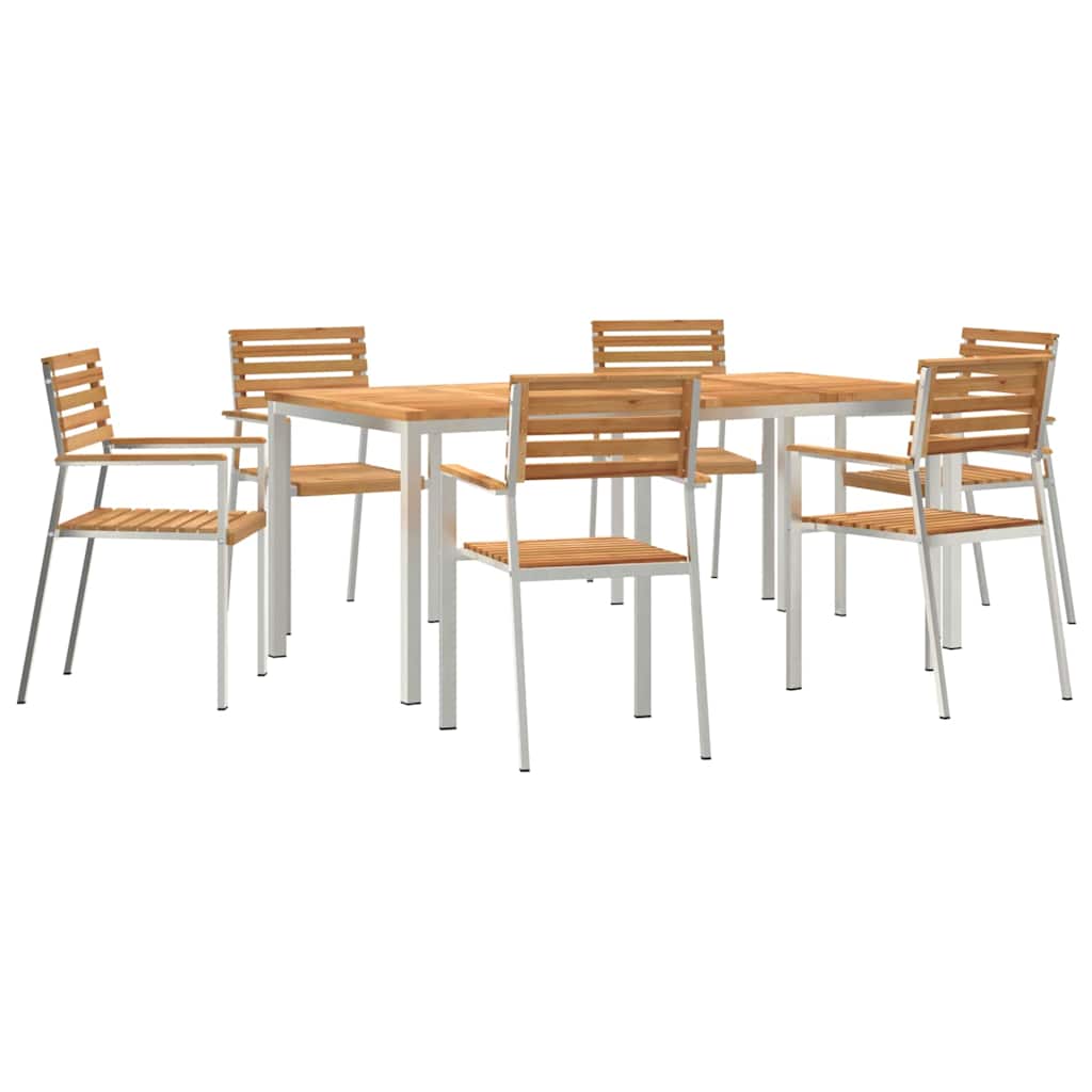 Garten Essgruppe 7 pcs Braun Massives Teakholz & Edelstahl