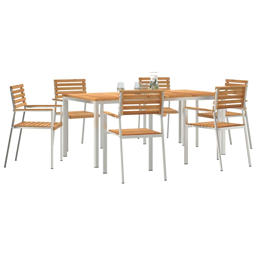 Garten Essgruppe 7 pcs Braun Massives Teakholz & Edelstahl