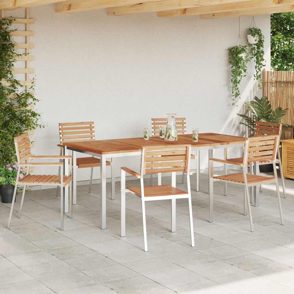 Garten Essgruppe 7 pcs Braun Massives Teakholz & Edelstahl