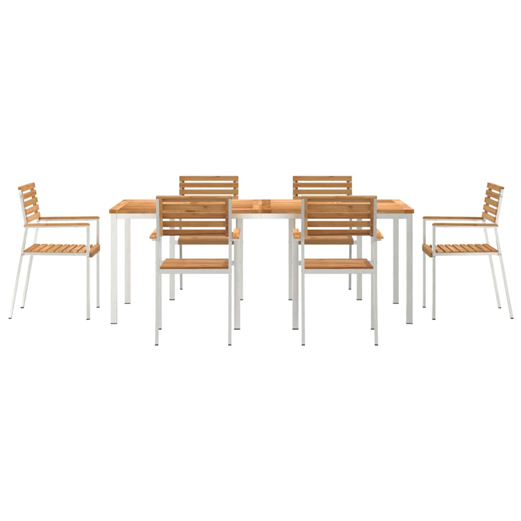 Garten Essgruppe 7 pcs Braun Massives Teakholz & Edelstahl