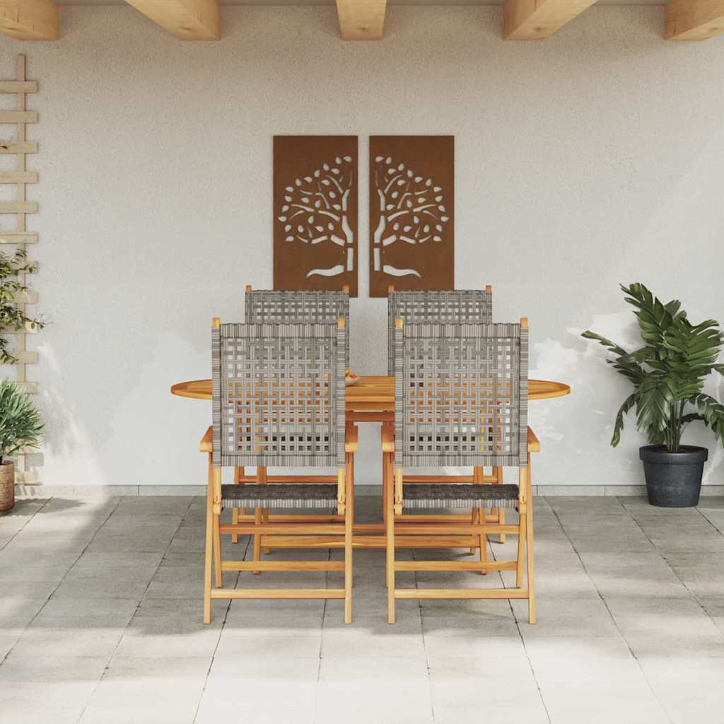 Garten Essgruppe 5 pcs Grau Massives Akazienholz und Polyrattan