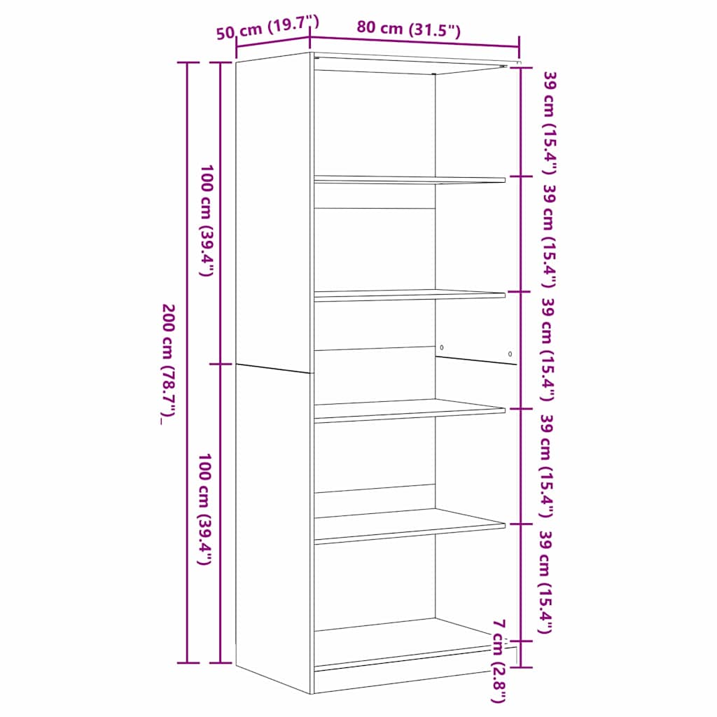 Kleiderschrank Schwarz Eiche 80 x 50 x 200 cm Holzwerkstoff