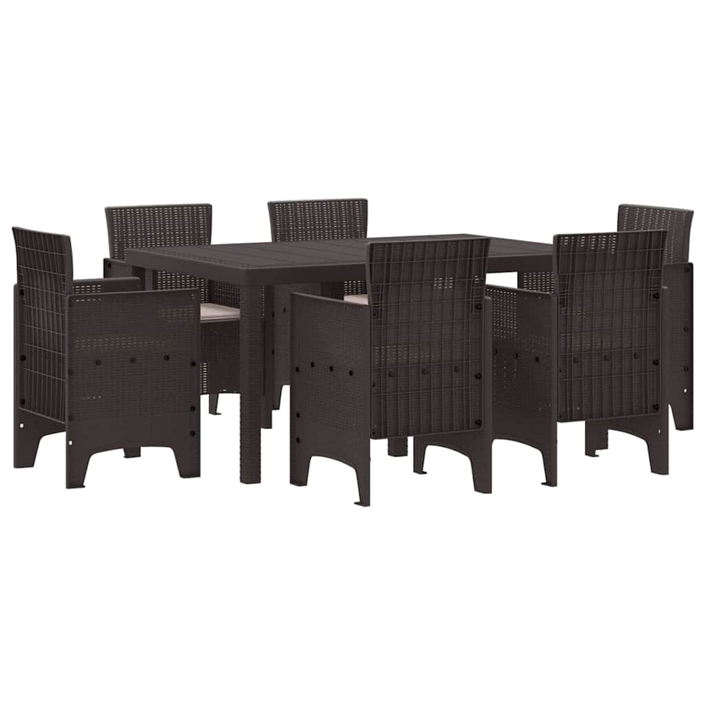 Garten Essgruppe 7 pcs Braun Polt Rattan