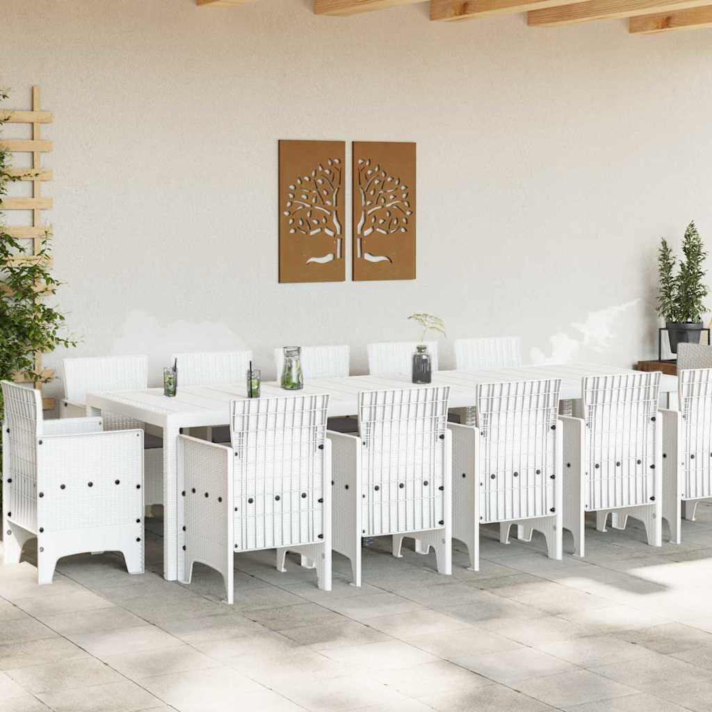Garten Essgruppe 13 pcs Weiß Synthetisches Rattan und Metall