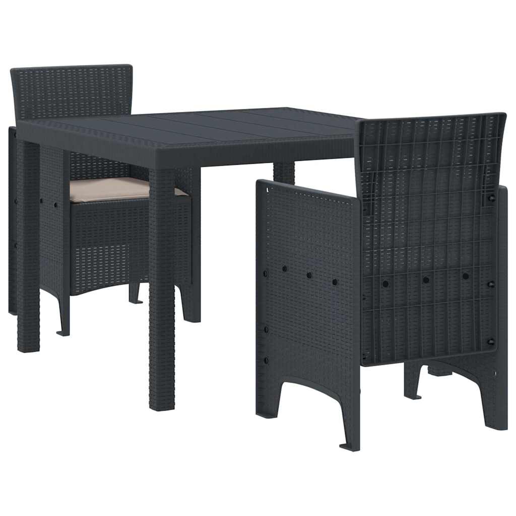 Garten Essgruppe 3 pcs Anthrazit Polt Rattan