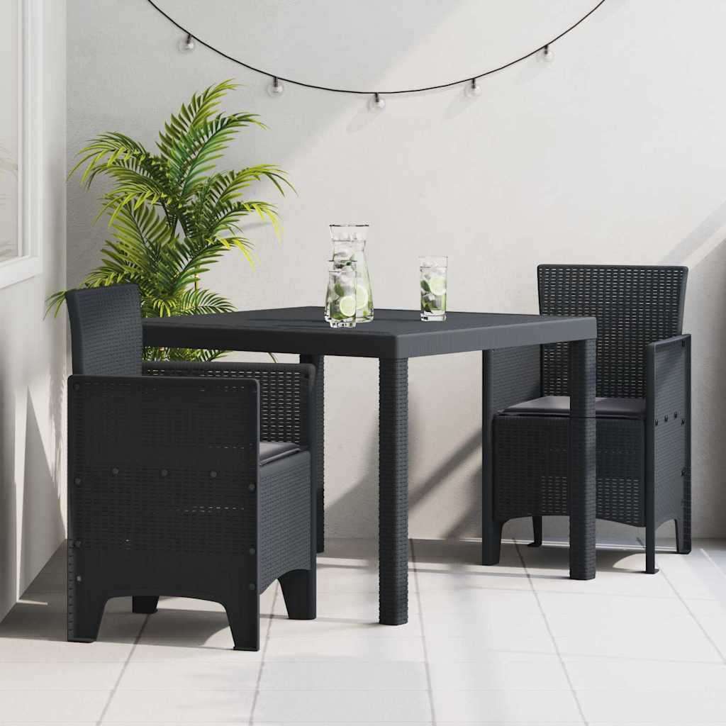Garten Essgruppe 3 pcs Anthrazit Polt Rattan