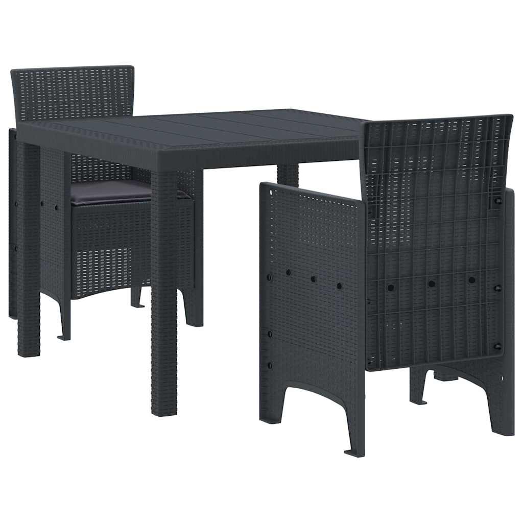 Garten Essgruppe 3 pcs Anthrazit Polt Rattan