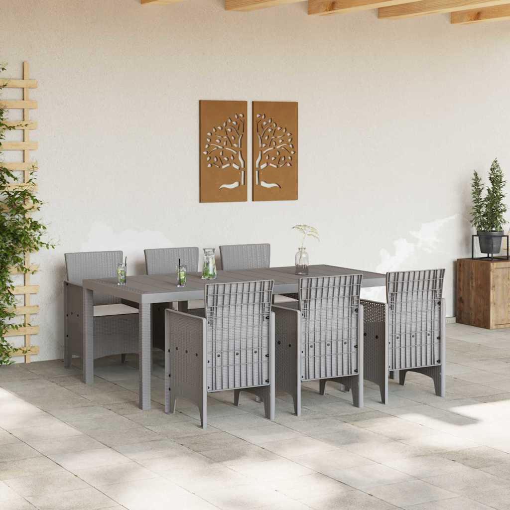Garten Essgruppe 7 pcs Hellgrau Polt Rattan
