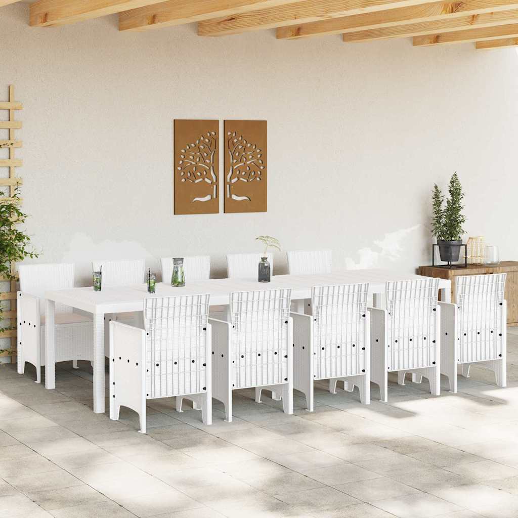 Garten Essgruppe 11 pcs Weiß und Taupe Kunststoff-Rattan