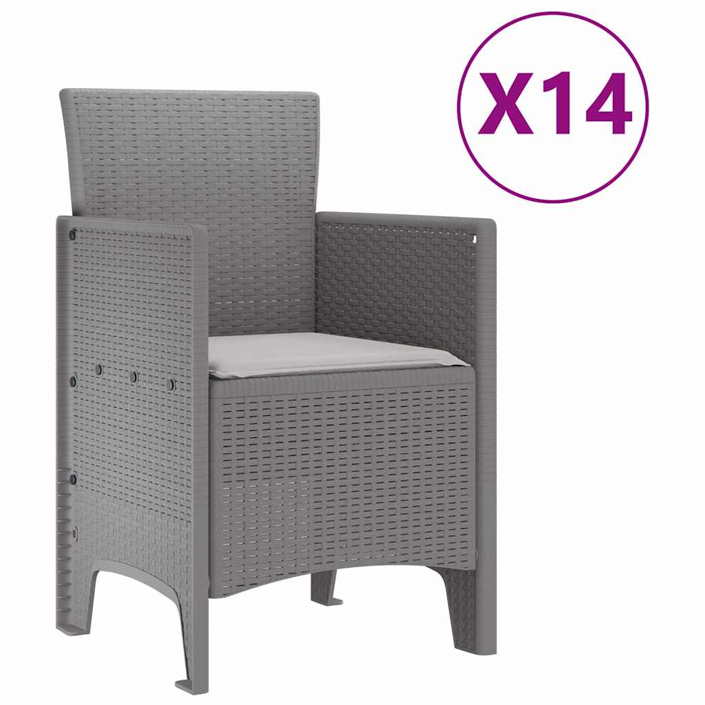 Garten Essgruppe 15 pcs Hellgrau Polt Rattan