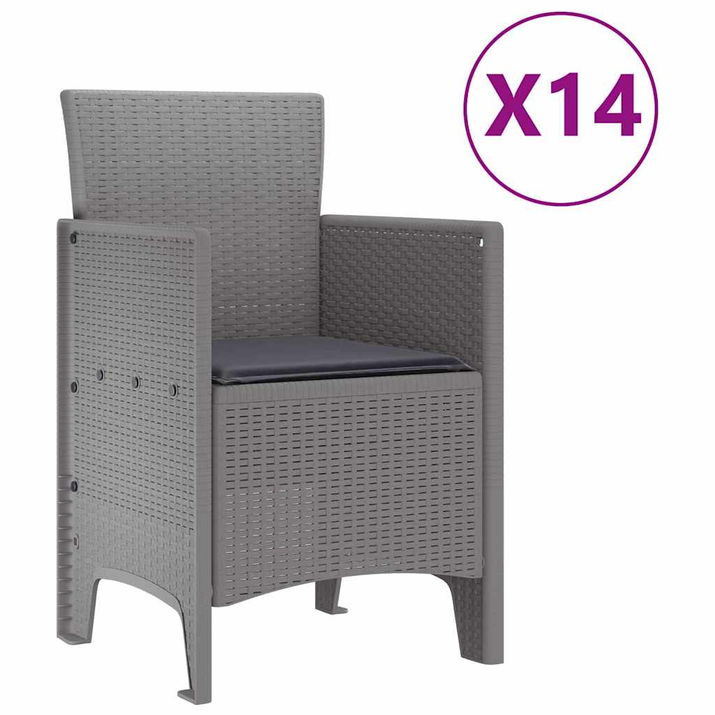 Garten Essgruppe 15 pcs Hellgrau Polt Rattan