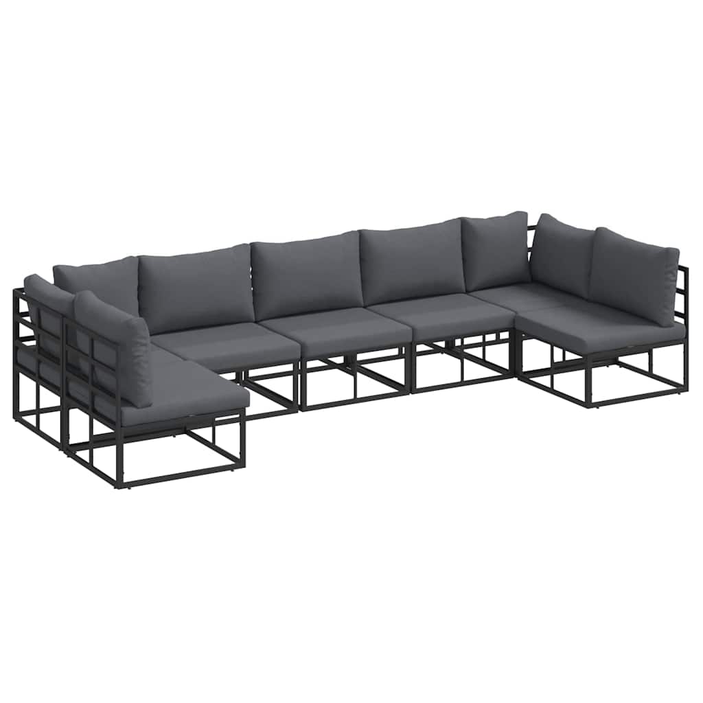 Garten-Sofa-Set mit Kissen 7 pcs Schwarz Aluminium