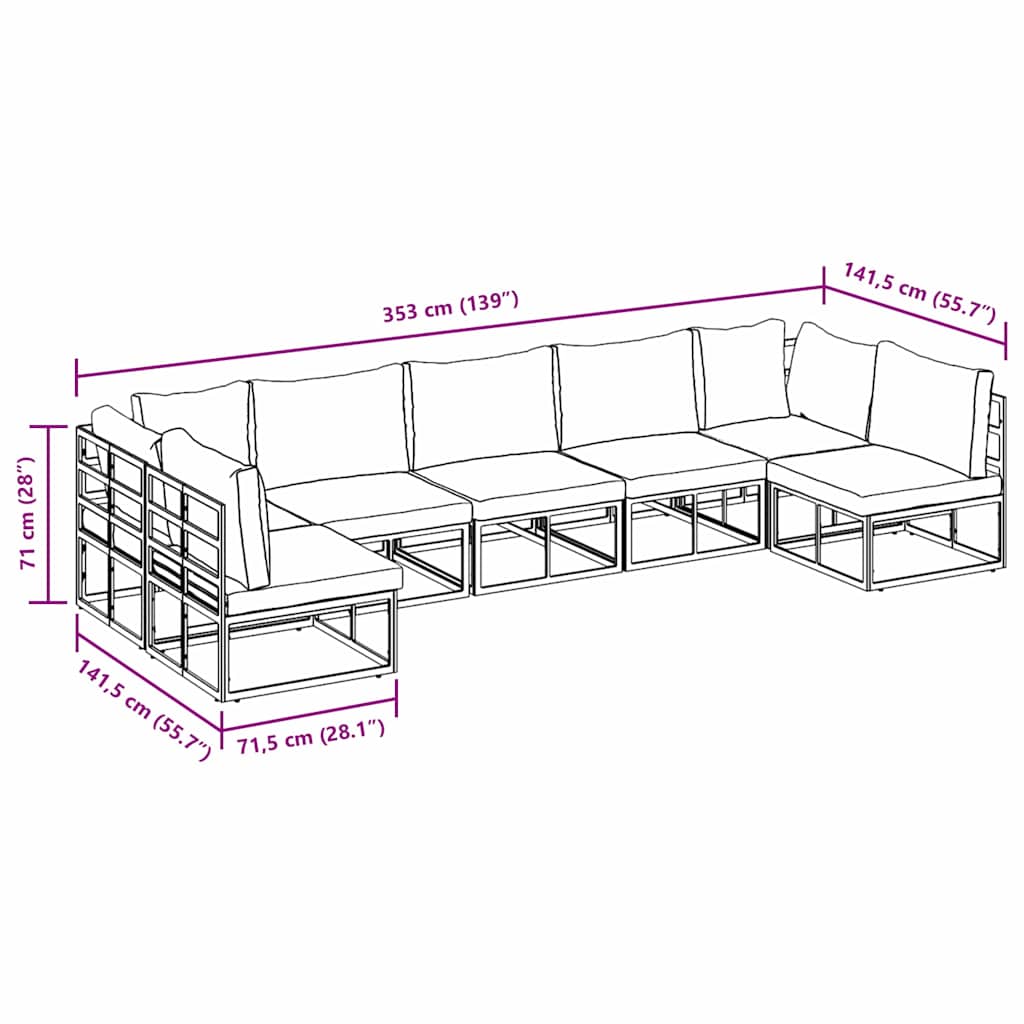 Garten-Sofa-Set mit Kissen 7 pcs Schwarz Aluminium
