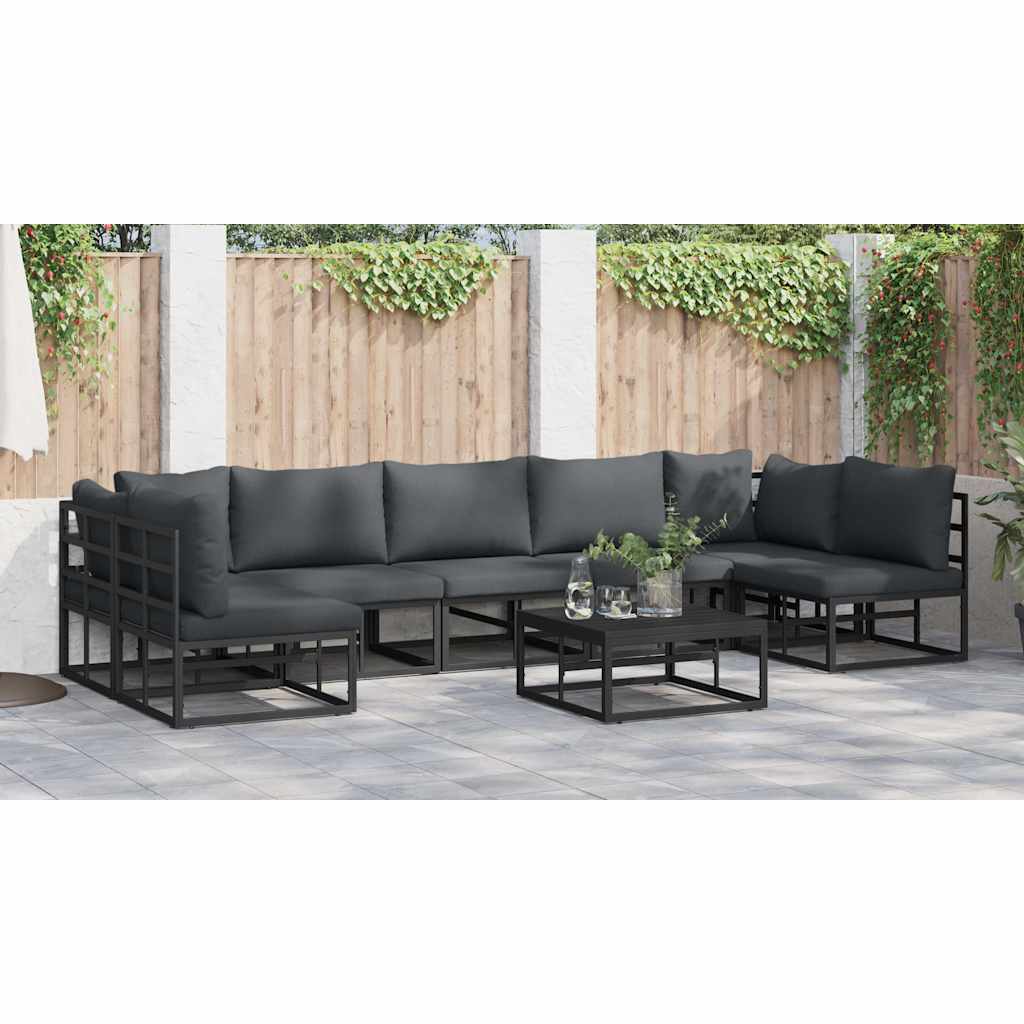 Garten-Sofa-Set mit Kissen 8 pcs Schwarz Aluminium