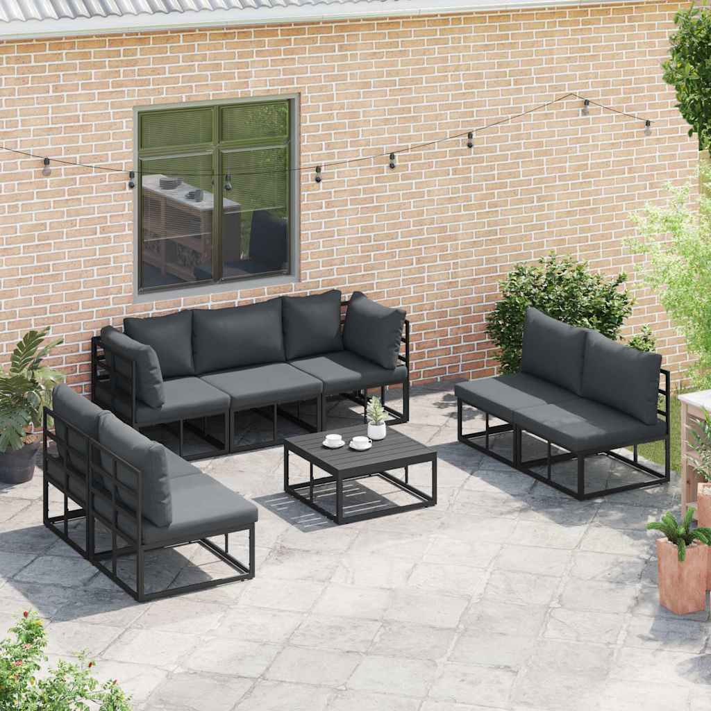 Garten-Sofa-Set mit Kissen 8 pcs Schwarz Aluminium