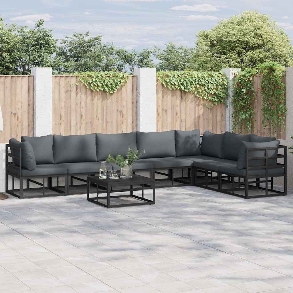 Garten-Sofa-Set mit Kissen 7 pcs Schwarz Aluminium