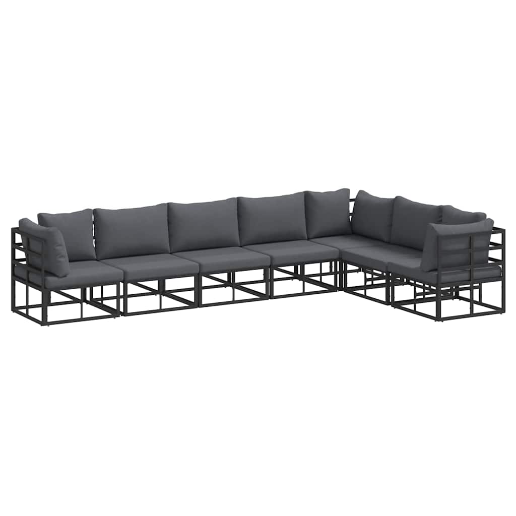 Garten-Sofa-Set mit Kissen 7 pcs Schwarz Aluminium