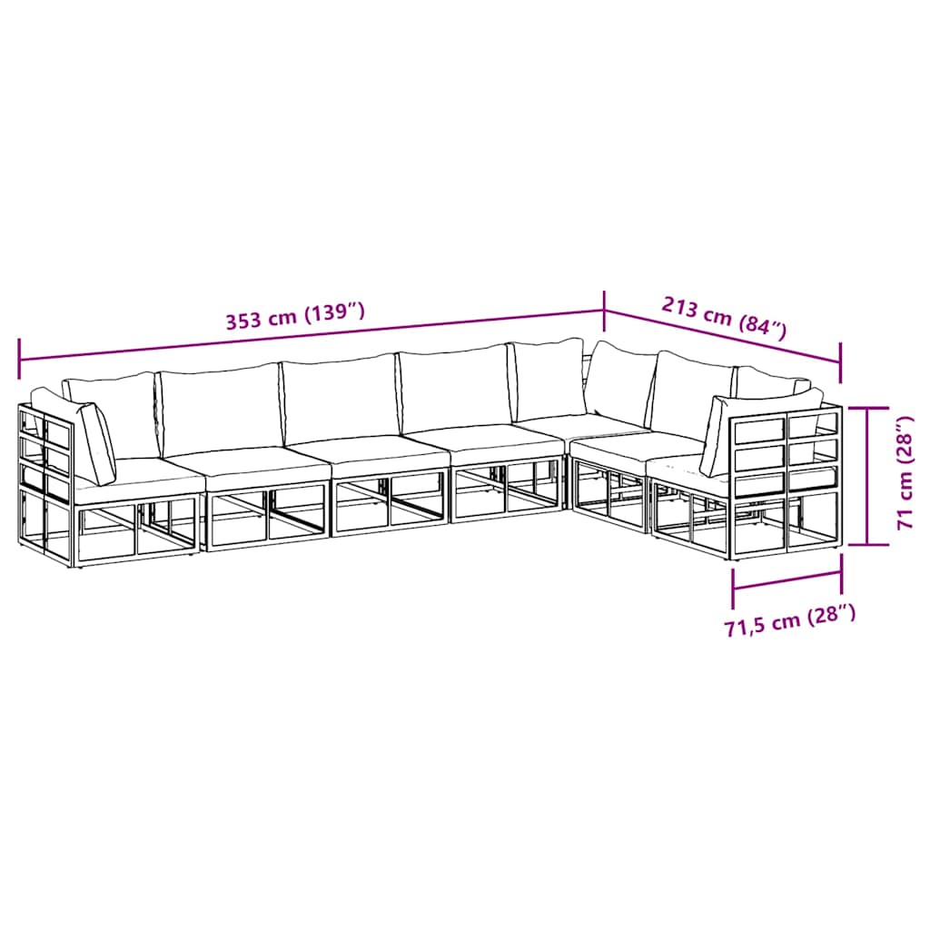 Garten-Sofa-Set mit Kissen 7 pcs Schwarz Aluminium